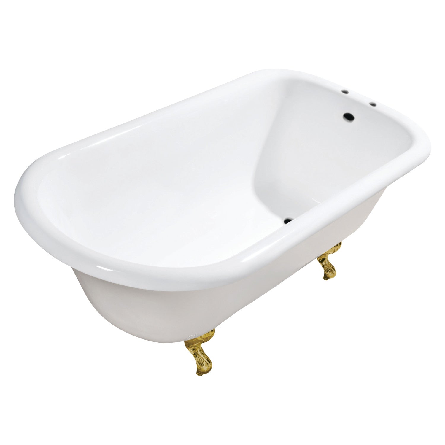 Aqua Eden 48 Inch White Cast Iron Clawfoot Bathtub with Brushed Brass Feet - Classic Roll Top Design, 7 Inch Faucet Drillings - Perfect for Vintage Bathroom & Luxury Spa Retreats