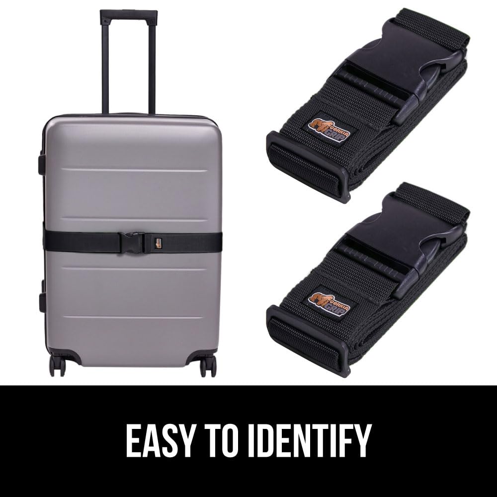 GORILLA GRIP Heavy Duty Adjustable Luggage Straps 4-Pack - Secure Suitcases for Travel