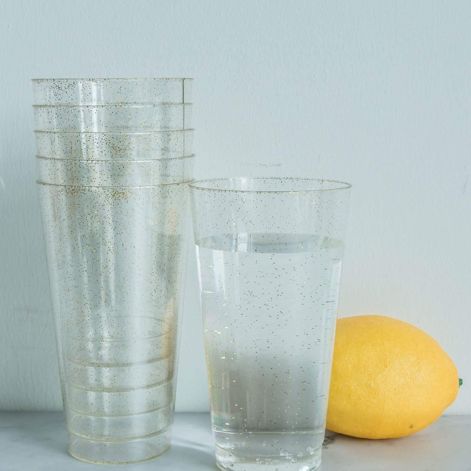 12-Pack 17 oz Sparkling Plastic Cocktail Glasses - Disposable Party Cups for Wedding, Birthday & Holiday Celebrations - Elegant Drinkware for Cocktails, Mocktails & Beverages
