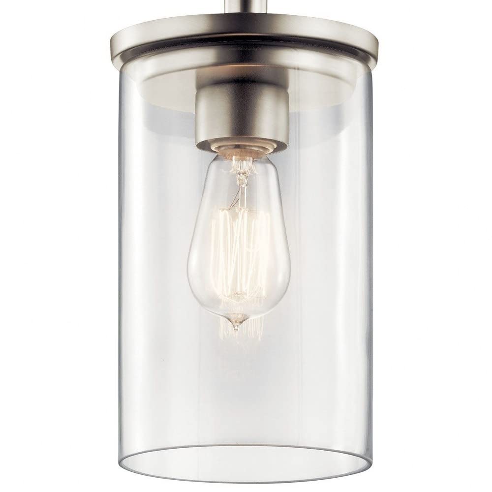 1 Light Contemporary Minimalist Mini Pendant Light Fixture with Clear Glass Shade - Black Modern Hanging Lamp for Kitchen Island, Dining Room, Bedroom or Entryway Lighting