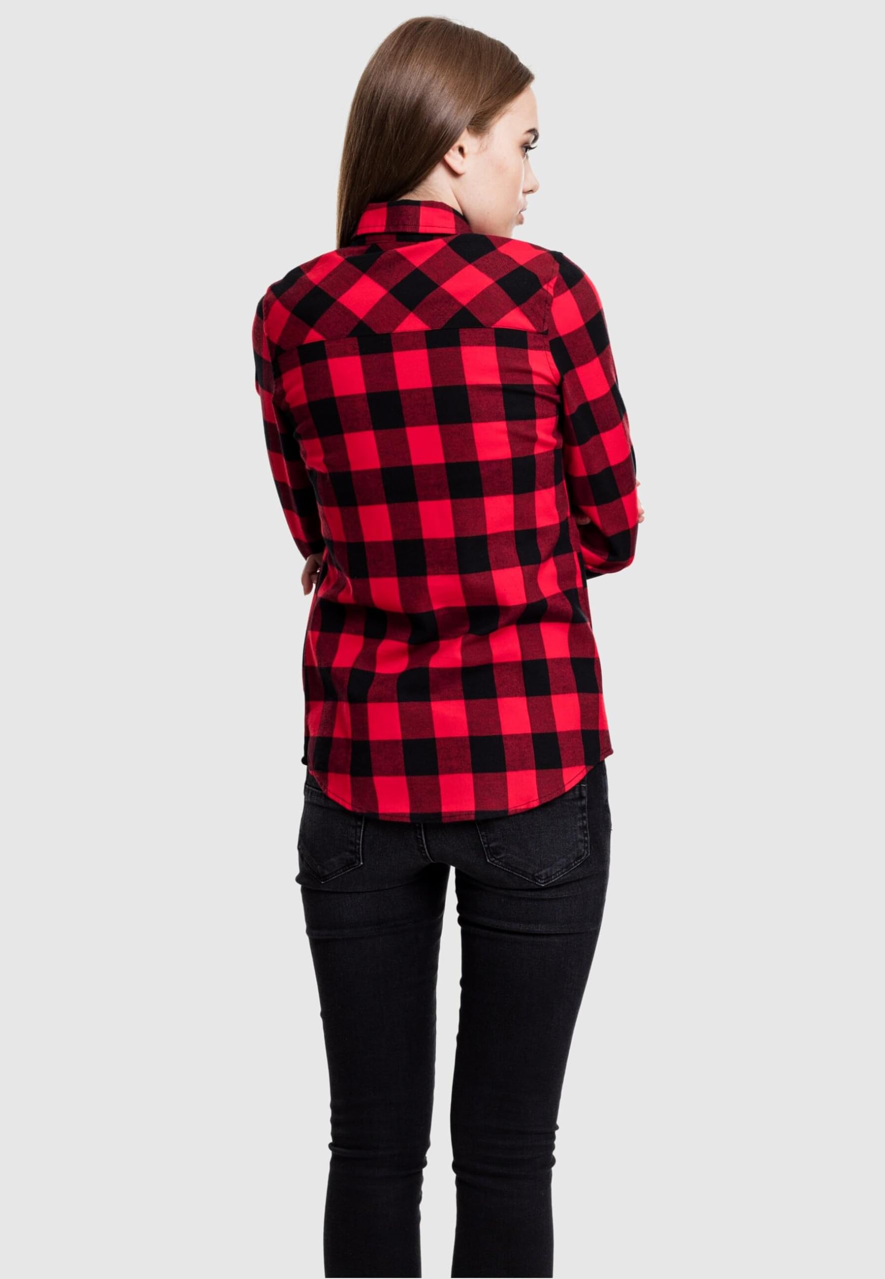 Women's Turn-Up Flannel Shirt - Black & Red Plaid Long Sleeve Shirt for Fall & Winter - XL Size - Cozy Casual Wear for Outdoor Activities, Camping, and Layering