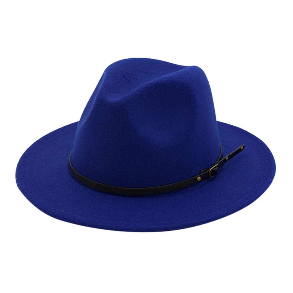 FIN86 Vintage Wide Brim Hat with Belt Buckle for Men & Women - Adjustable Outback Hat in Blue (One Size) - Perfect for Fall Fashion, Outdoor Adventures & Country Style