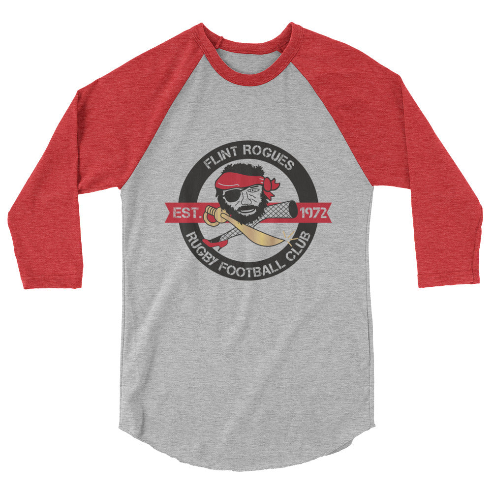 Flint Rogues RFC Raglan 3/4 Sleeve Baseball Tee Shirt - Comfortable Vintage Style Cotton Blend Top for Men - Perfect for Casual Wear, Sports Events & Fan Apparel