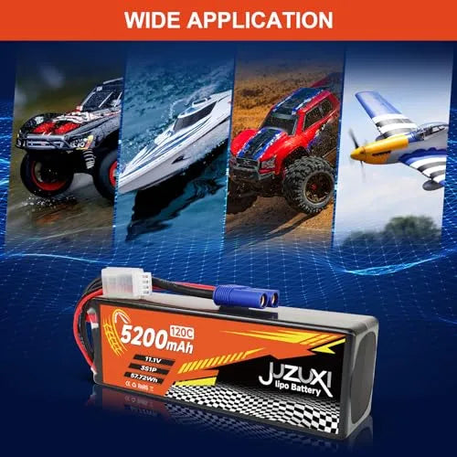 2Pcs 11.1V 5200mAh 3S 120C Lipo Battery with XH & EC5 Connector - High Power Rechargeable Lithium Polymer Battery for RC Car, Boat, Quadcopter, Helicopter, Airplane and RC Models - Perfect for Racing, FPV Drones and Long Flight Time Applications