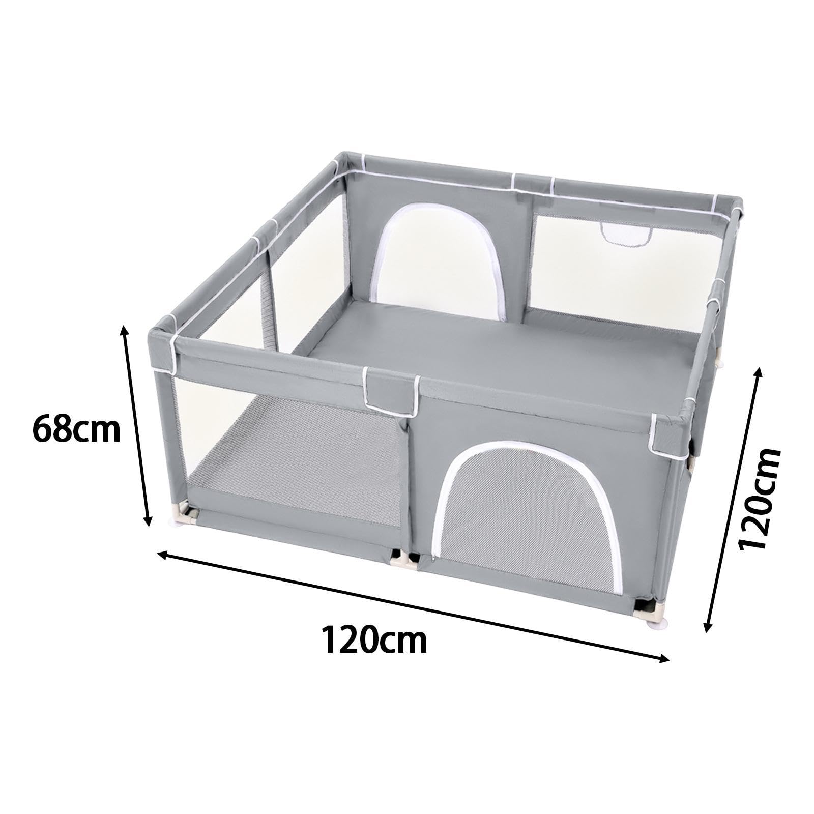 Harayaa Baby Playpen - 120cm Breathable Mesh Play Yard for Infants & Toddlers | Indoor/Outdoor Kids Activity Center for Nursery, Kindergarten & Home (Gray) | Safe Play Space for Crawling, Learning & Playtime