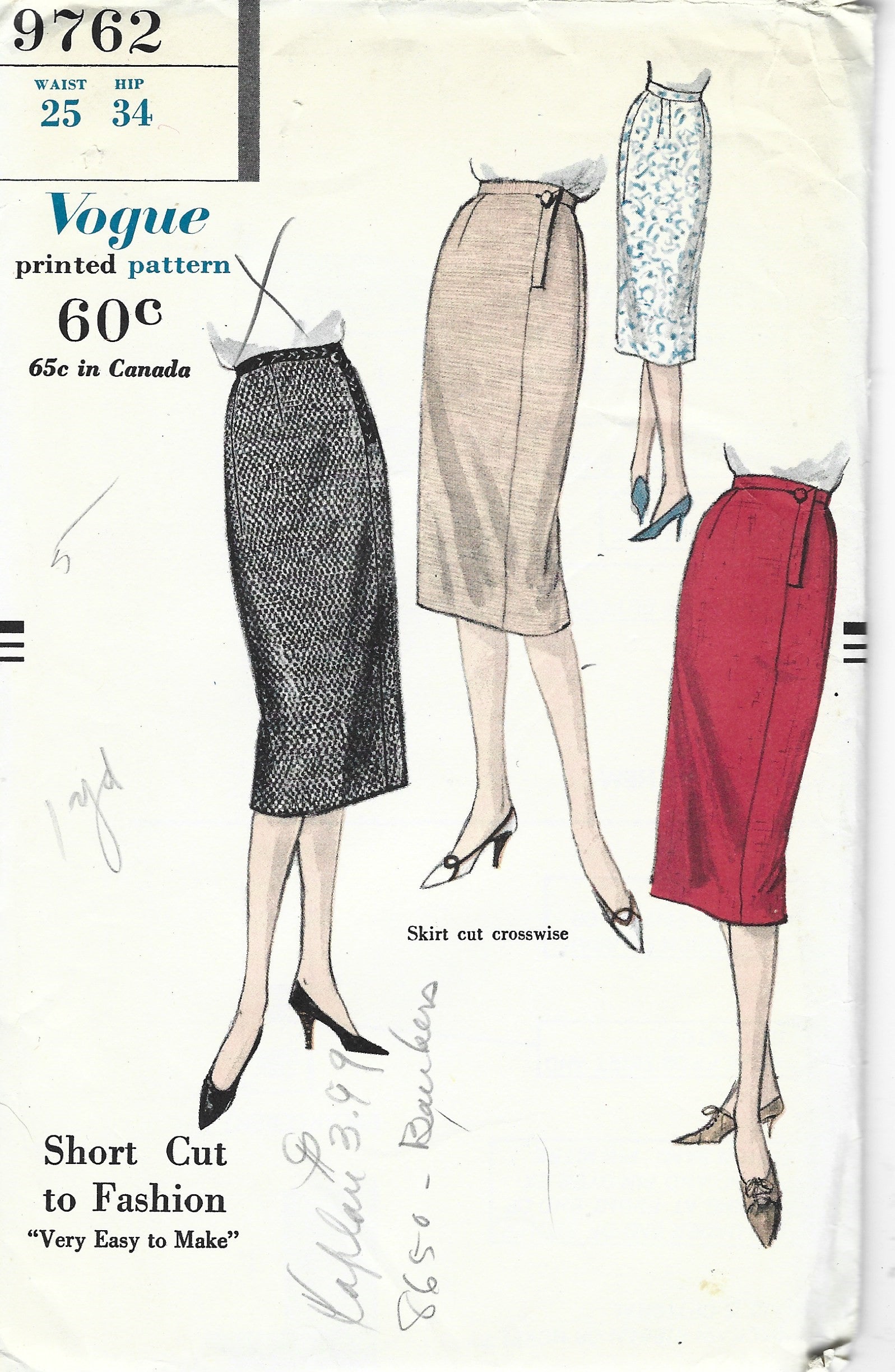 Vintage 1950s Ladies Slim Skirt Sewing Pattern - Vogue 9762 Retro Fashion DIY Dressmaking for Costume Parties & Historical Reenactments