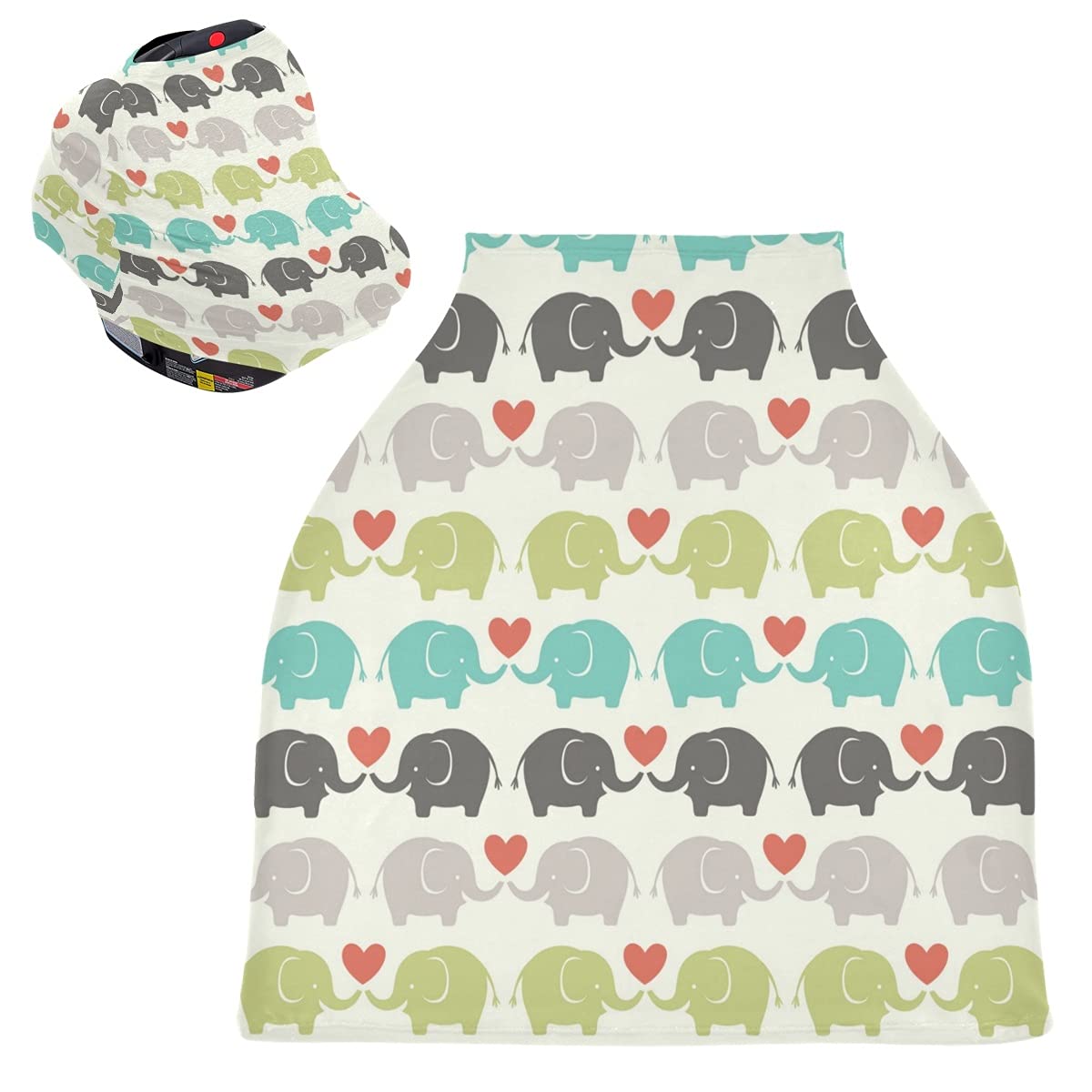 Love Elephant Baby Car Seat Cover & Nursing Scarf - Stretchy Carseat Canopy, Breastfeeding Cover for Boys & Girls - Perfect for Strollers, Shopping & Outdoor Adventures