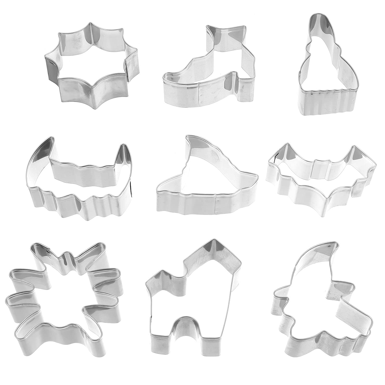 9-Piece Halloween Cookie Cutter Set - Pumpkin, Ghost, Bat, Witch Hat, and More - Stainless Steel Biscuit Molds for Baking, DIY Candy, Cake Decorating - Perfect for Halloween Parties, Home Baking, and Creative Food Crafts