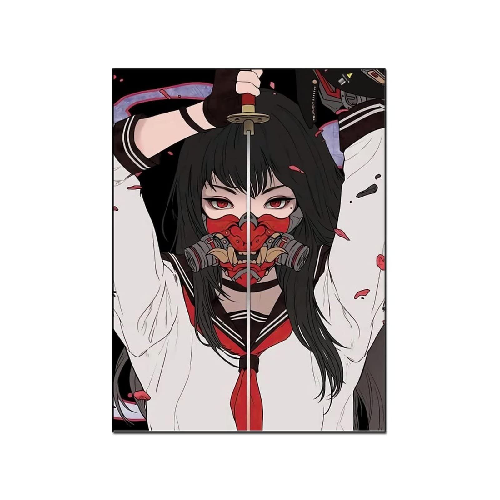 Anime Poster - Mask JK Sword Maiden Canvas Wall Art Painting - 24x32 Inch (60x80cm) - Perfect for Bedroom, Living Room, Game Room & Anime Themed Decor