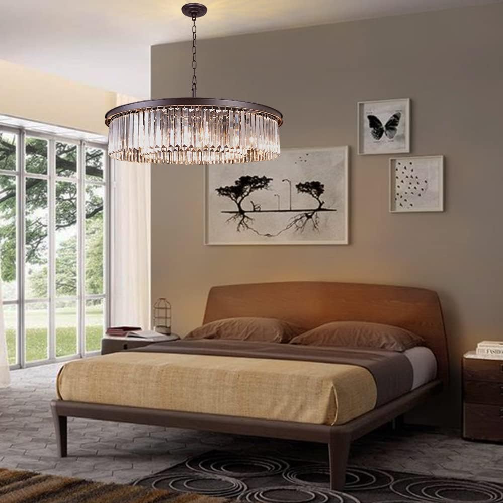 Oil Rubbed Bronze Crystal Chandelier - Modern 8-Light Ceiling Fixture for Dining Room & Living Room | Elegant Pendant Lighting with 33.5
