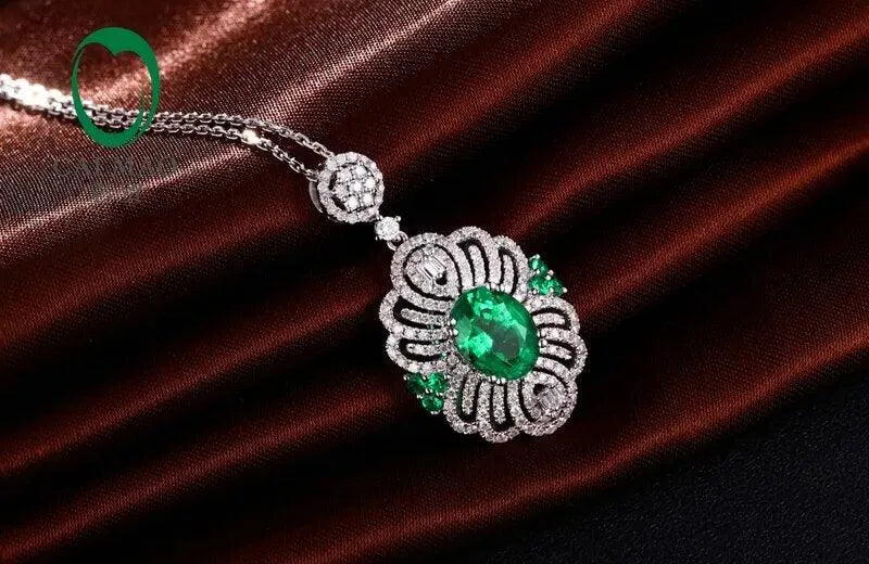 2.12ct Natural Emerald 14K White Gold Round Cut Diamond Pendant Necklace for Women - Elegant Jewelry Gift for Birthday, Anniversary & Special Occasions