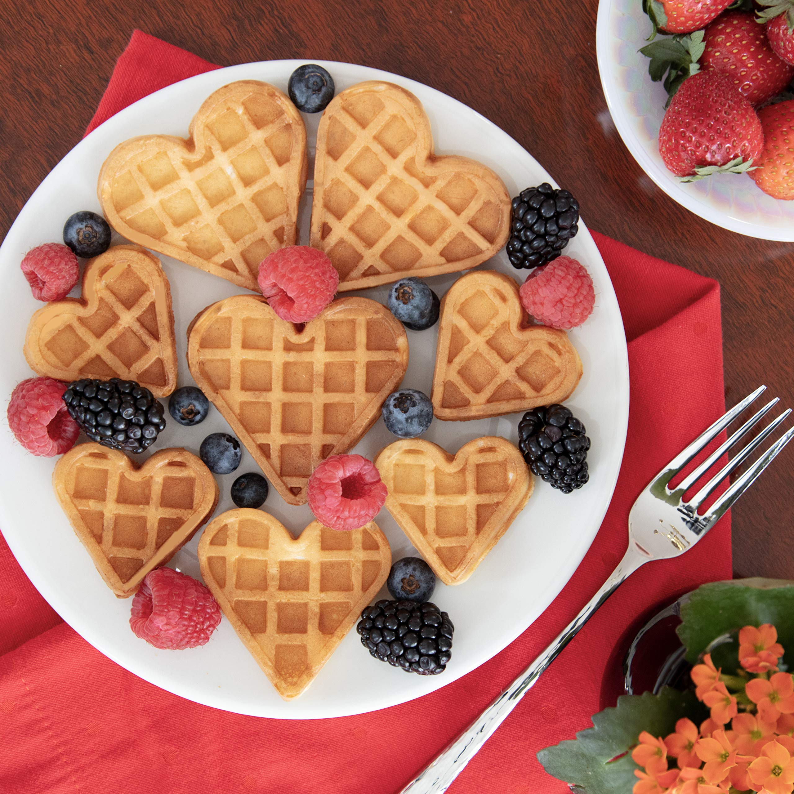 Mini Hearts Waffle Maker - Electric Nonstick Waffle Iron for 9 Heart-Shaped Waffles or Pancakes - Perfect Breakfast Treat for Kids & Adults - Includes Recipe Book - Great for Valentine's Day, Family Brunch, and Romantic Breakfast in Bed