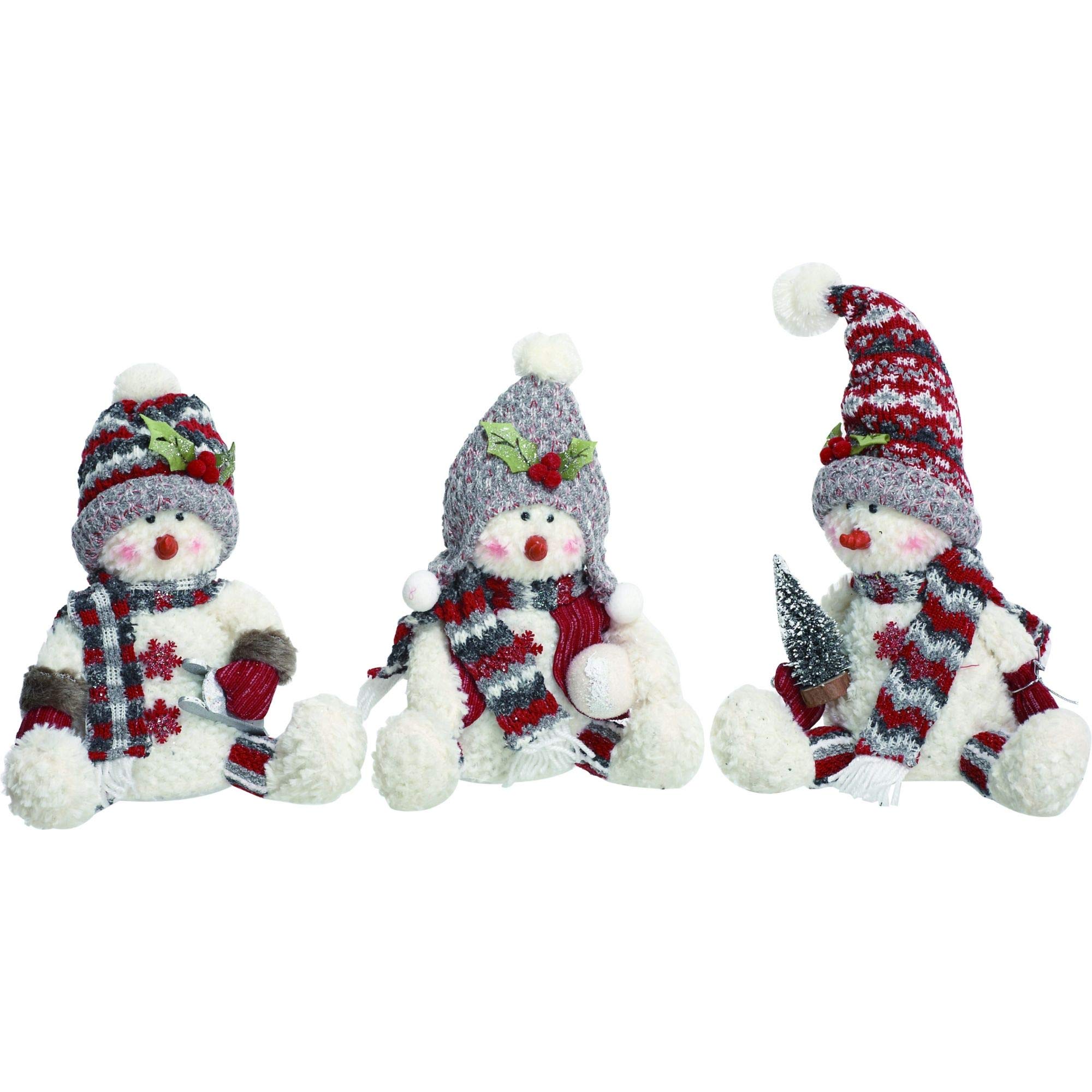 Premium Set of 3 White & Red Plush Nordic Snowman Figurines - 14