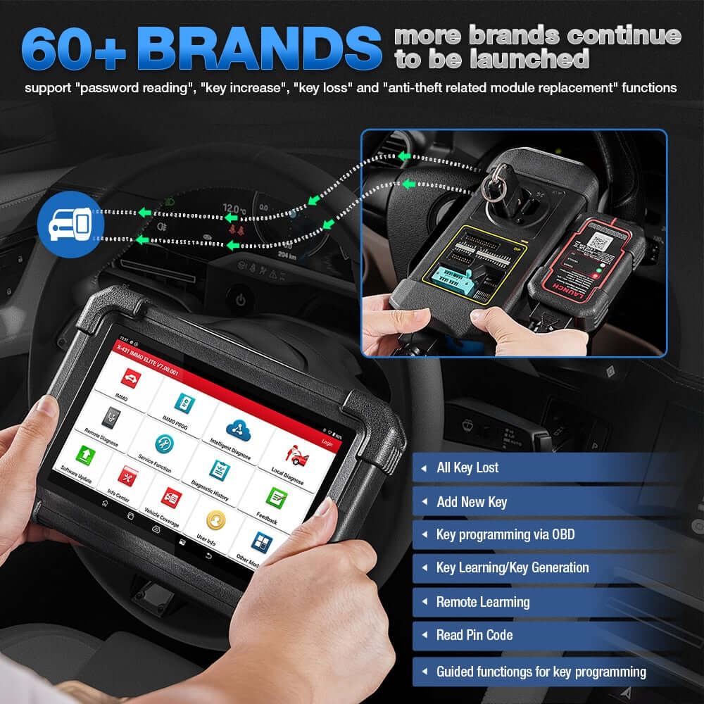 LAUNCH X431 IMMO Elite Key Programmer - All System Diagnostic Tool with 40+ Reset Services, CANFD & DOIP Support | Car Key Programming & ECU Reset for Auto Repair Shops & Mechanics