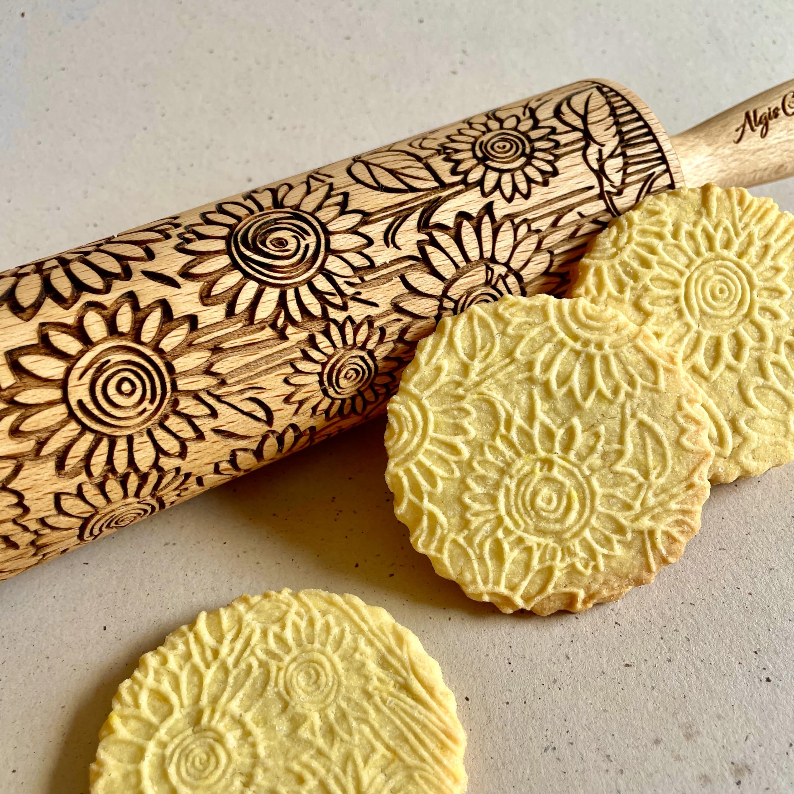 Algis Crafts Sunflower Field Embossed Rolling Pin - Ceramic Clay Roller & Pottery Stamp for Embossing - Perfect for Baking, Cookie Making & DIY Ceramic Crafts - Great Gift for Women & Artisans