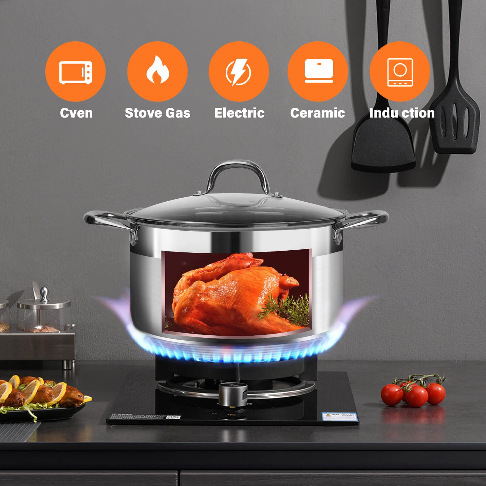 10 Quart Stainless Steel Stock Pot with Lid - Induction Compatible Soup & Cooking Pot for Home & Restaurant Use - Durable Cookware for Boiling, Stewing & Meal Prep