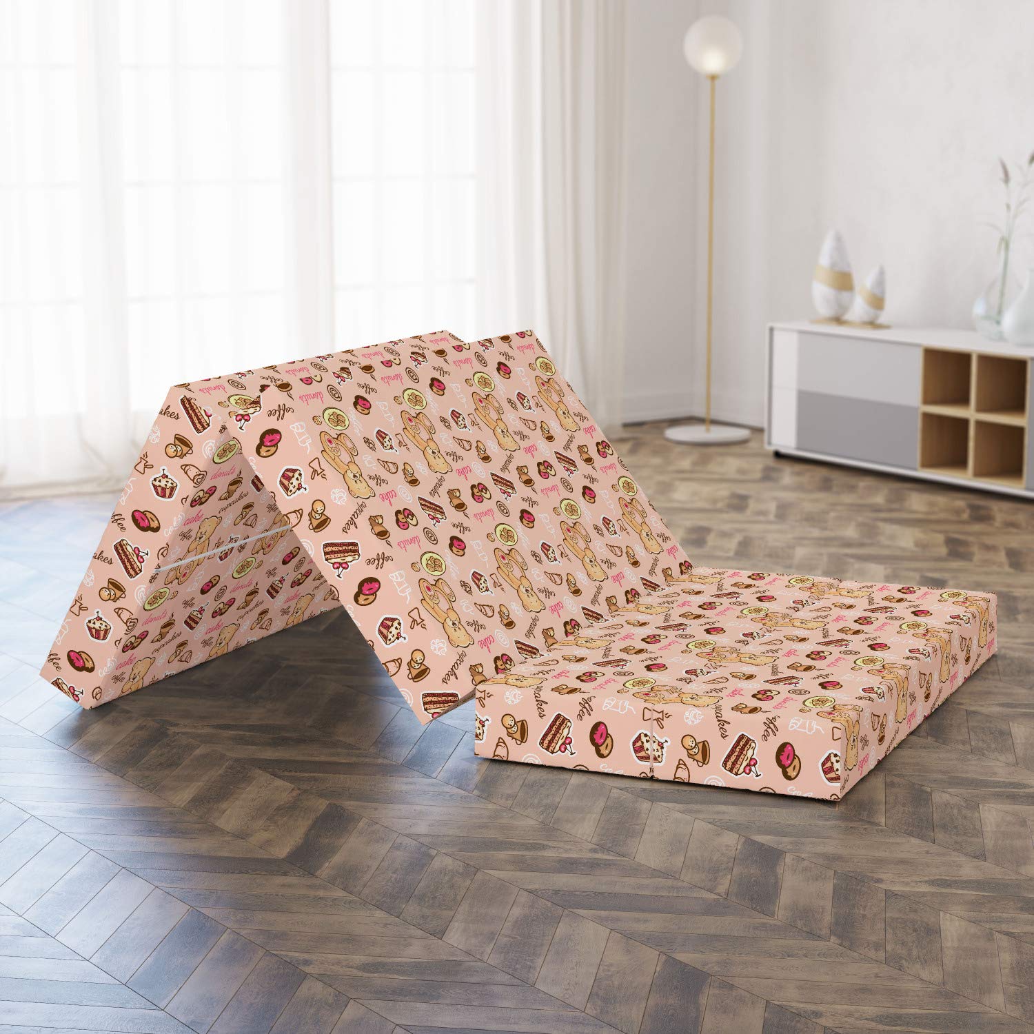 Ambesonne Dessert Themed Foldable Mattress - Cupcakes, Cookies & Donuts Print, 78.7
