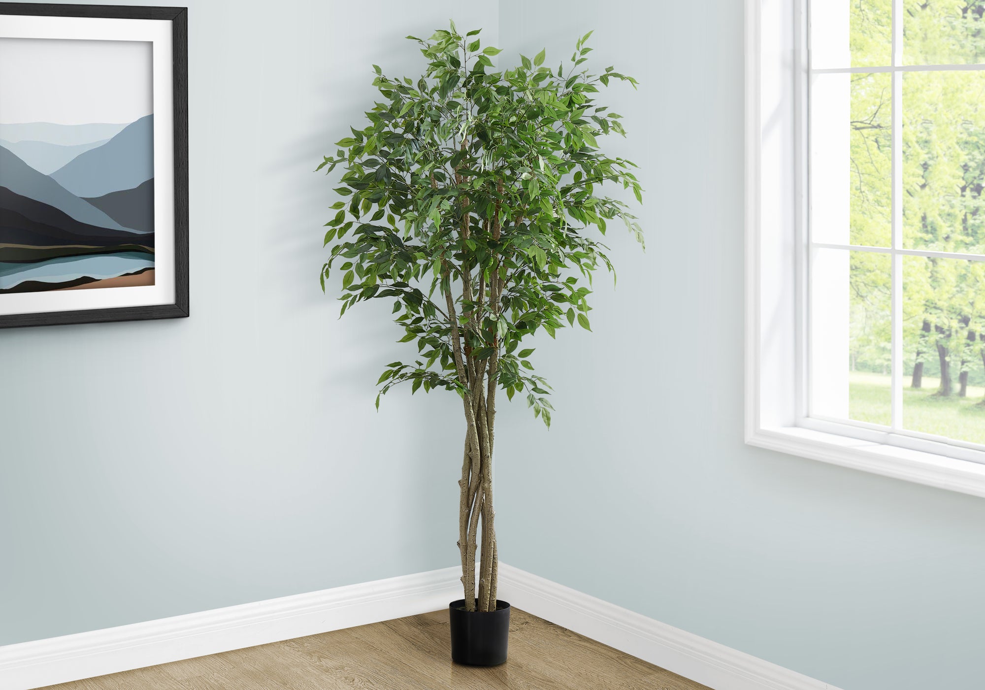 79 Inch Tall Artificial Ficus Tree with Real Touch Green Leaves - Potted Indoor Floor Plant for Home, Office Decor, Living Room, Bedroom & Commercial Spaces