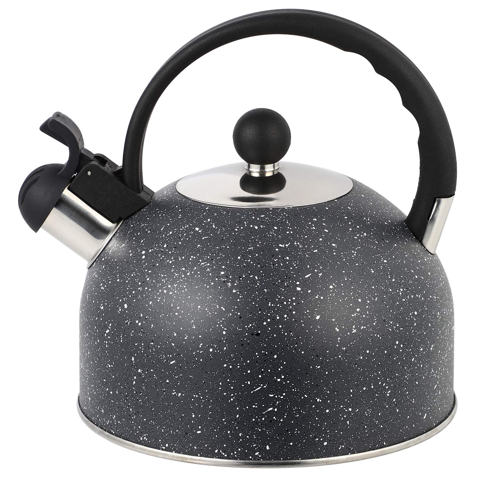 Stainless Steel Whistling Tea Kettle - Rust Proof & Heat Resistant Handle - Loud Whistle for Tea & Coffee - Perfect for Home, Office & Camping Use - Black Espresso Machine Accessory