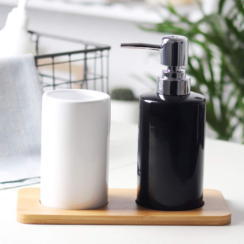 DOITOOL 1PCS Black Ceramic Soap Dispenser - Refillable Hand Soap Dispenser for Bathroom & Kitchen - Elegant Liquid Soap, Shampoo & Lotion Dispenser - Perfect for Home, Office & Hotel Use