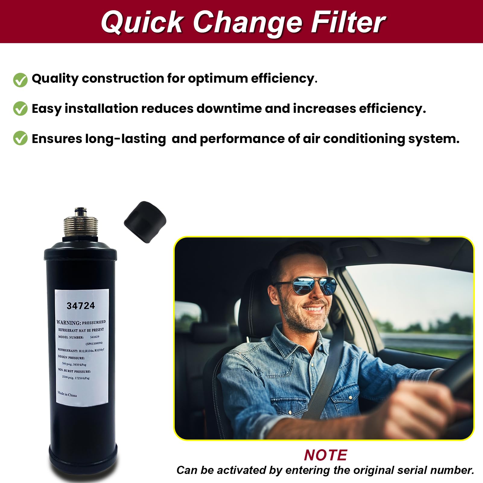 Upgraded 34724 A/C Recycling Filter-Drier - Compatible with Robinair Recycle Filter Drier, Spin-On Filter Replacement for Refrigerant Recovery Recycle Recharge Stations 17700-2K, 34134A, 34134-2K, 342000, 34234 - Perfect for HVAC Maintenance & Auto AC Repair