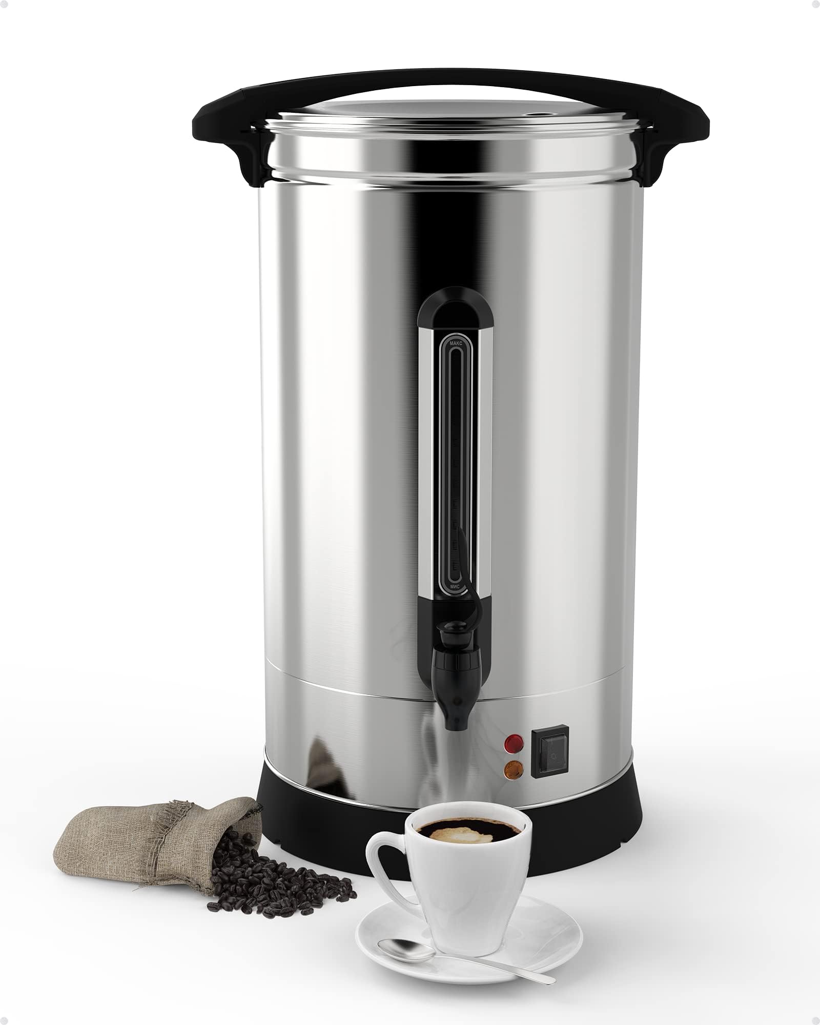 GAOMON 16L Commercial Coffee Urn - 110 Cup Capacity, Stainless Steel Hot Water Dispenser with Built-in Coffee Percolator, Large Capacity Beverage Thermos for Catering, Restaurants, Offices & Events - Silver