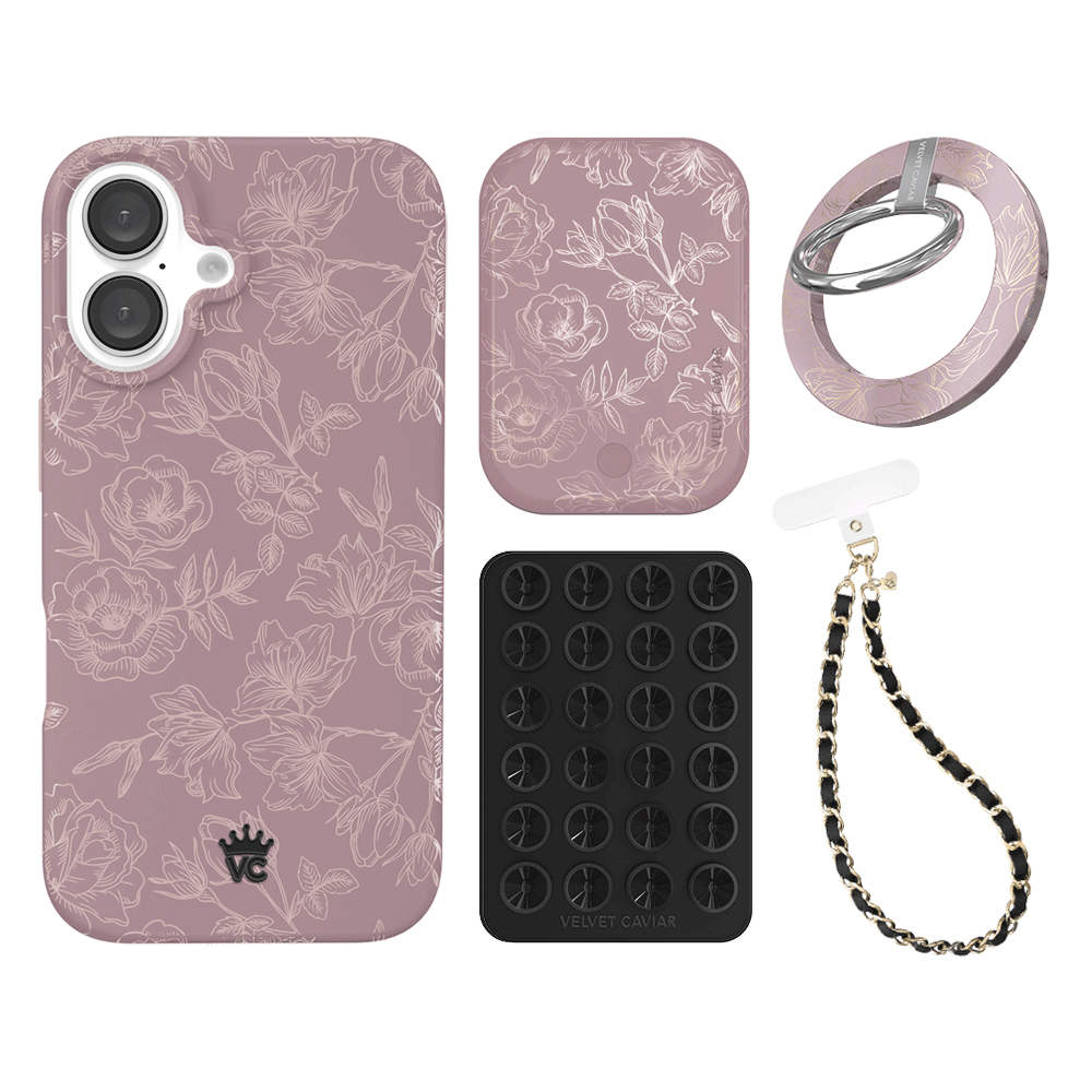 Dusty Rose Chrome Floral iPhone Case with Grip - Stylish Protective Phone Cover for iPhone 13/14/15 Pro Max - Perfect for Everyday Use, Work, and Travel