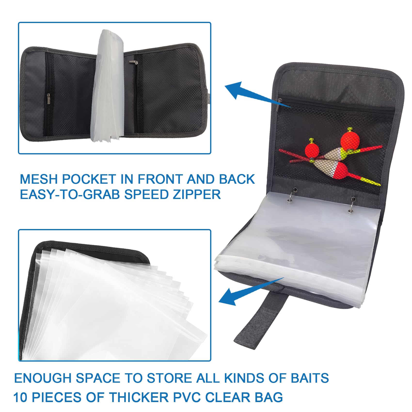 Aventik Waterproof Fishing Tackle Binder - Soft Bait Organizer Storage Bag with Saltwater Resistant Cover - 8.5x8.5x1.1 Inch Orange Rig Bag for Saltwater & Freshwater Fishing - Perfect for Boat, Kayak and Shore Fishing Trips
