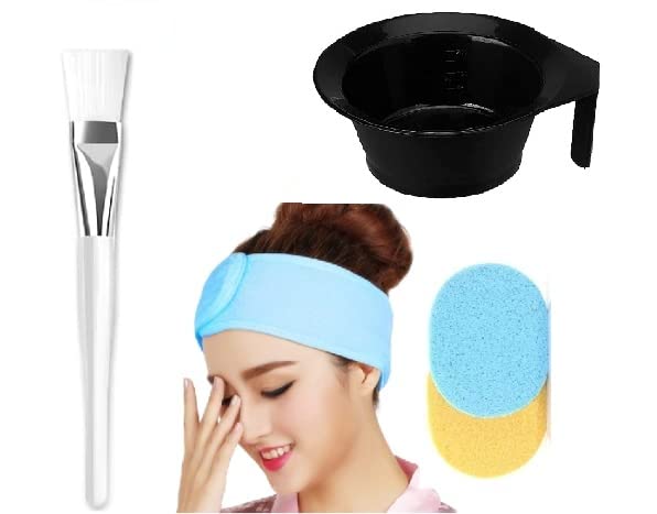 SIOPAWORLD Professional 5-Piece Facial Beauty Kit - Face Mask Brush, Headband, Cleaning Sponges, Applicator Bowl with Handle & Makeup Puff for Salon, Spa & Home Skincare Routine | Perfect for DIY Facials, Makeup Removal & At-Home Treatments