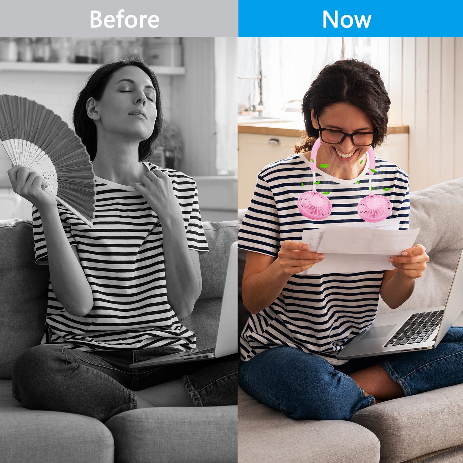 Portable Neck Fan with USB Rechargeable Battery - 360° Dual Head Hands-Free Personal Fan, 3-Speed Adjustable, Lightweight Mini Wearable Fan for Office, Travel, Outdoor, Gym & Home Use - Perfect Cooling Solution for Work, Reading & Exercise