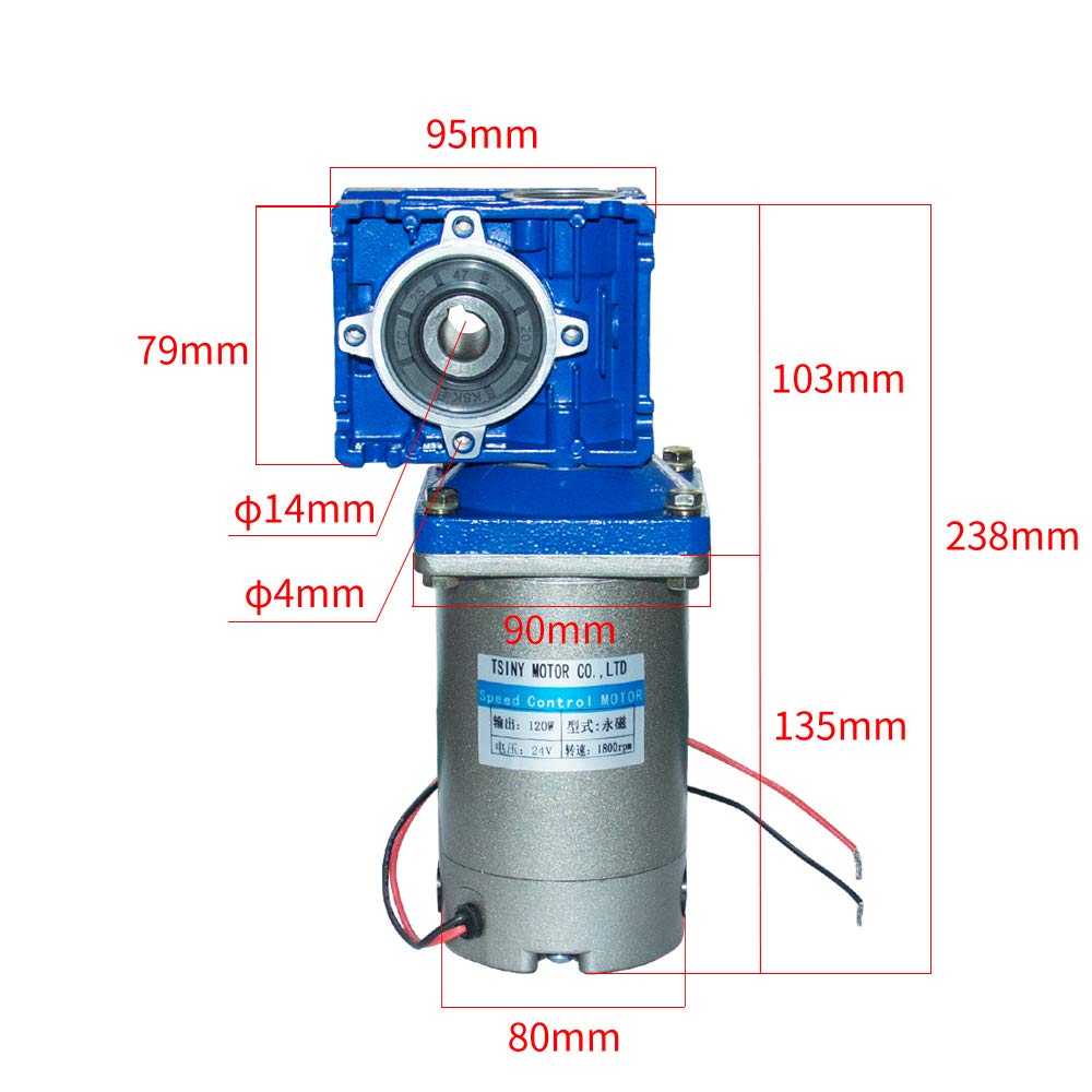 12V DC High Torque Worm Gear Motor - 22RPM, 120W Power, 80:1 Gear Ratio for Industrial Automation, Robotics, and DIY Projects