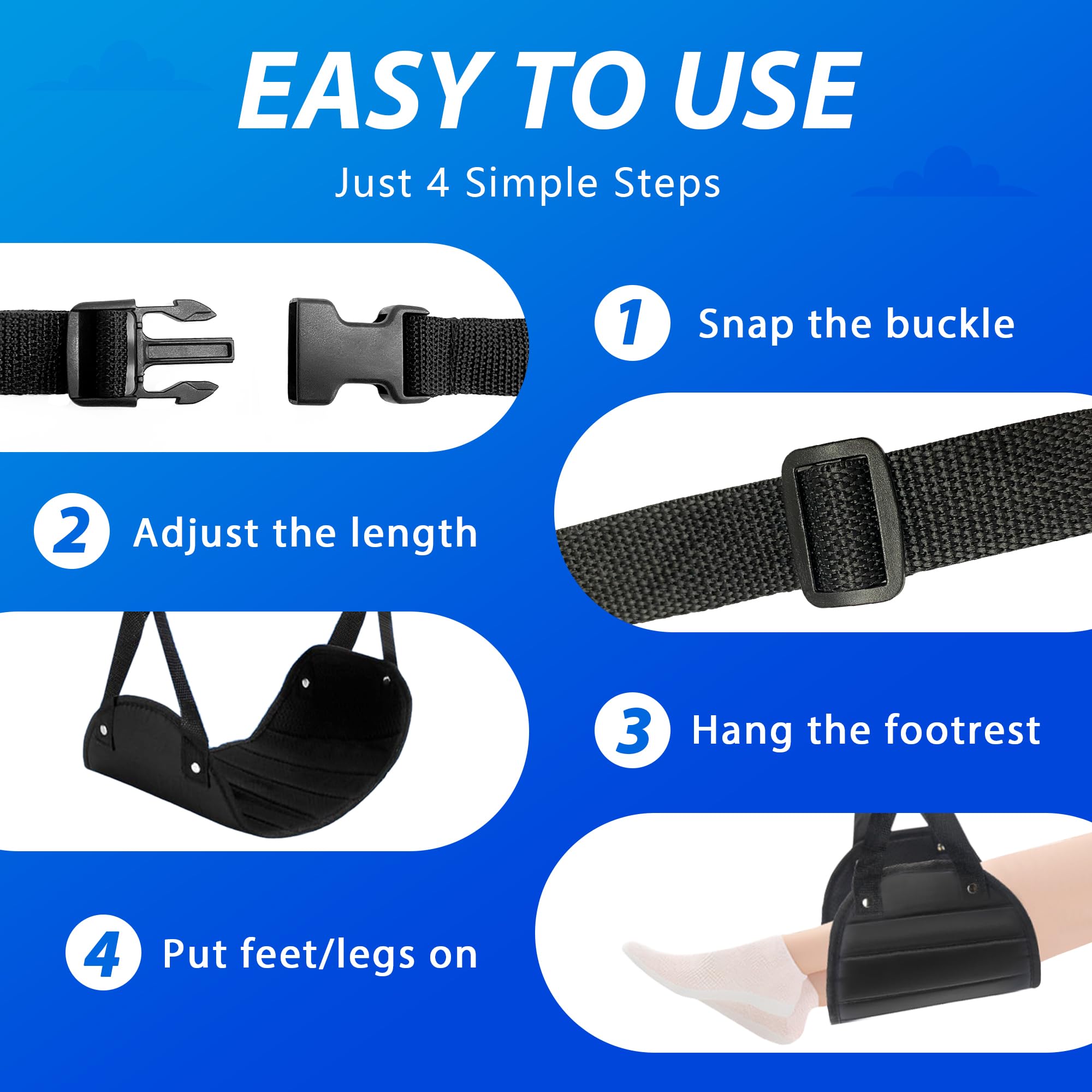Airplane Foot Hammock for Travel - Adjustable Flight Foot Rest for Long Flights - Comfortable Leg Support for Women & Men - Perfect Travel Accessory & Gift Idea | Use on Planes, Trains & Road Trips