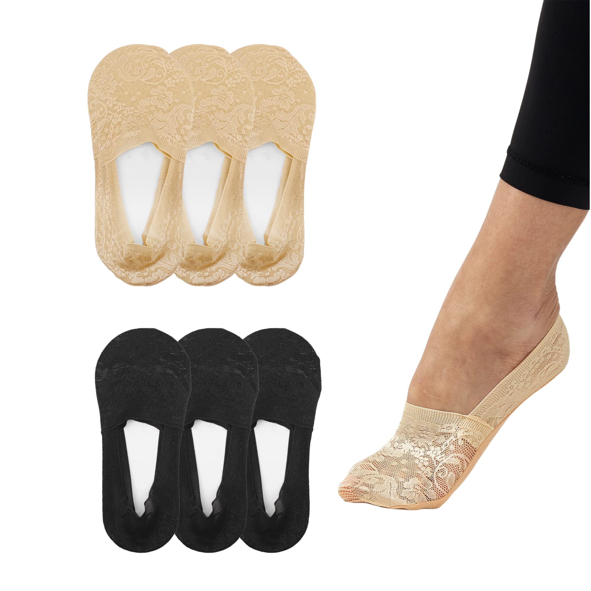Zeltauto Women's No Show Socks - 6 Pairs Anti Slip Low Cut Invisible Liner Socks for Loafers, Sneakers & Flats | Breathable & Comfortable for Everyday Wear, Workouts & Casual Outfits