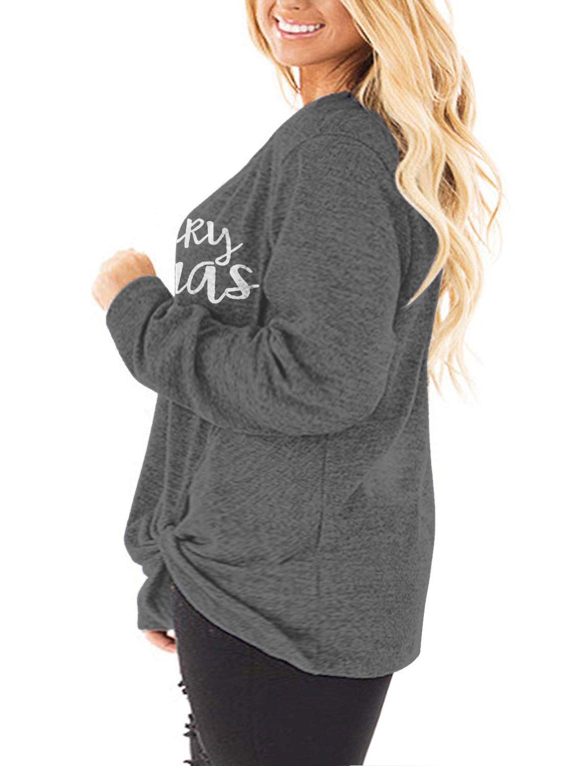 Plus Size Women's Knotted Long Sleeve T-Shirt - Loose Casual Blouse for Everyday Wear | DOLNINE