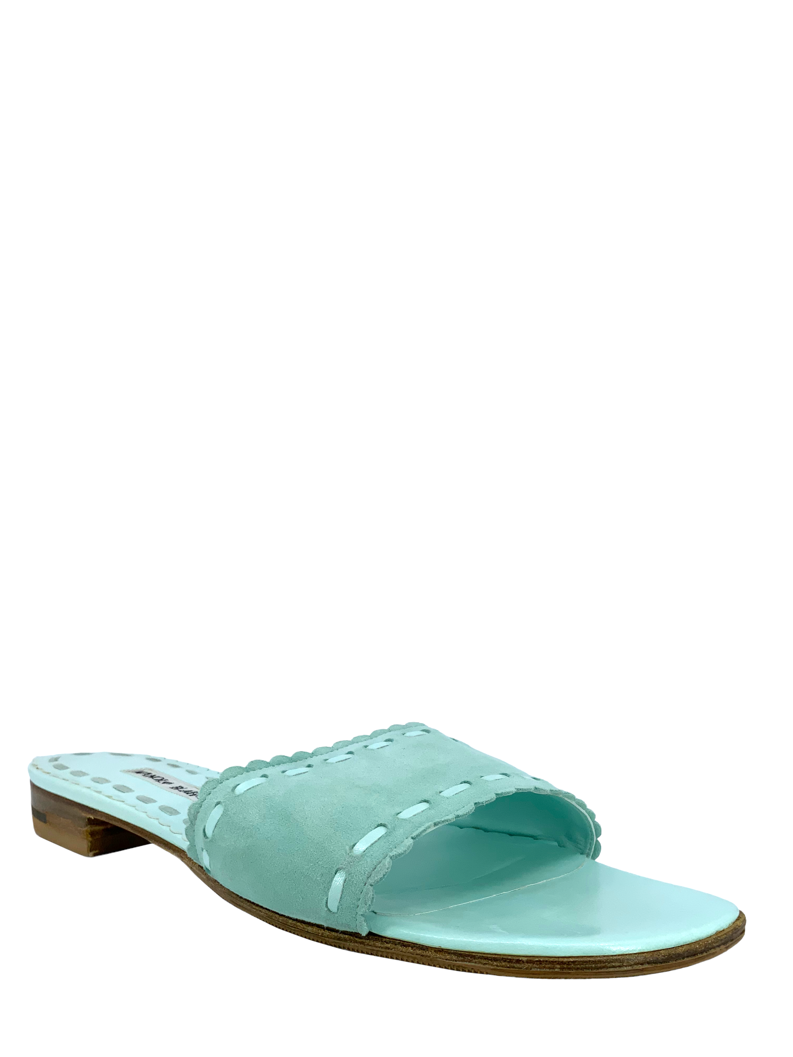 Manolo Blahnik Suede Slide Sandals for Women - Size 11 | Comfortable Summer Open-Toe Shoes | Perfect for Beach, Vacation & Casual Outings