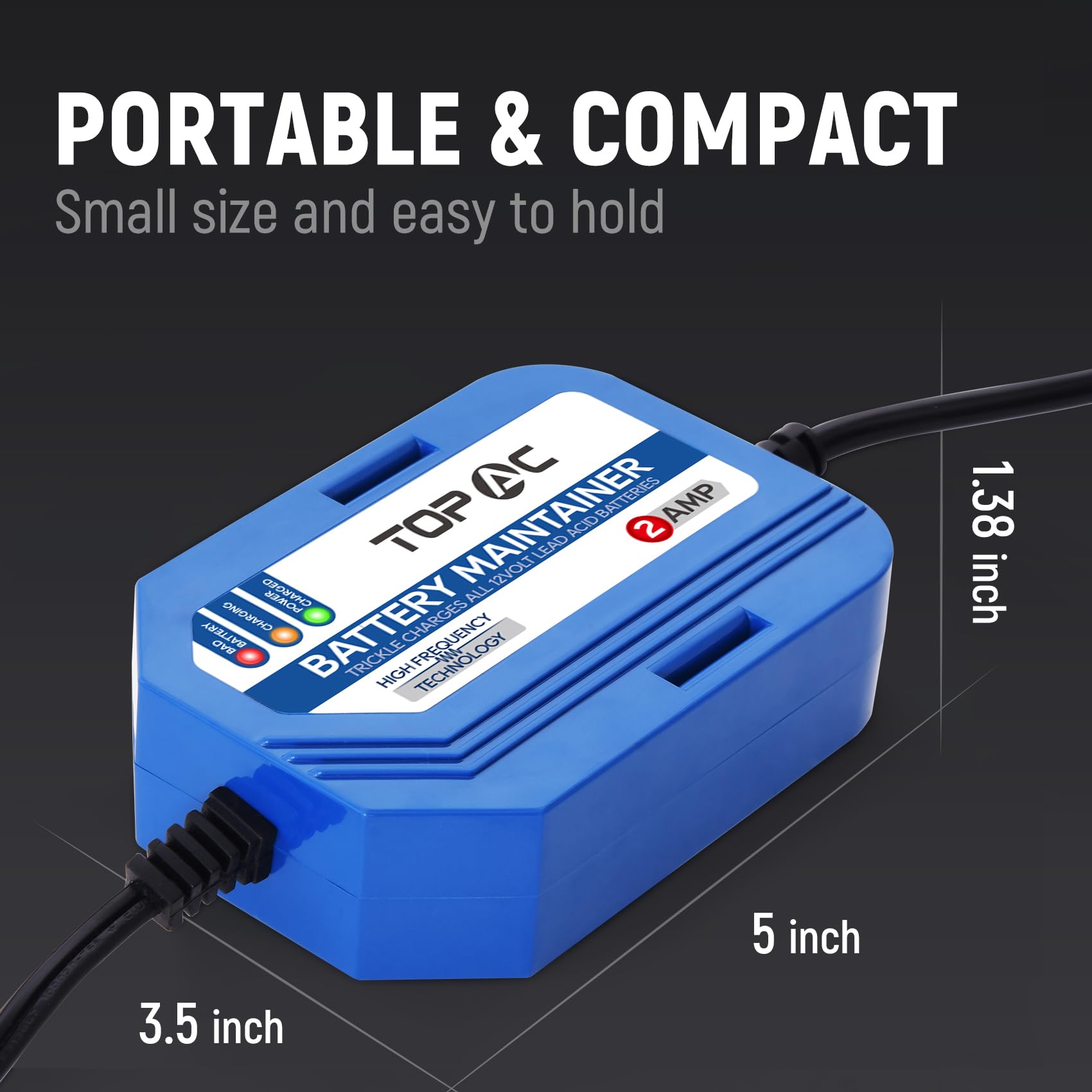 2 Amp 12V Smart Car Battery Charger & Maintainer - Fully Automatic Trickle & Float Charger for Cars, Trucks, Motorcycles, Lawn Mowers, Boats - Lead Acid Battery Charger for Long-Term Storage & Winter Maintenance