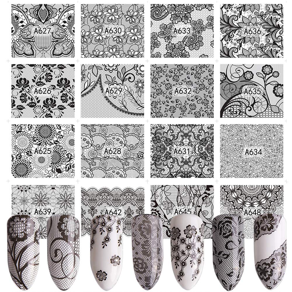 48 Pcs Black Lace Nail Art Stickers - Floral Water Transfer Decals for DIY Nail Decoration | Perfect for Manicures, Pedicures, and Special Occasions