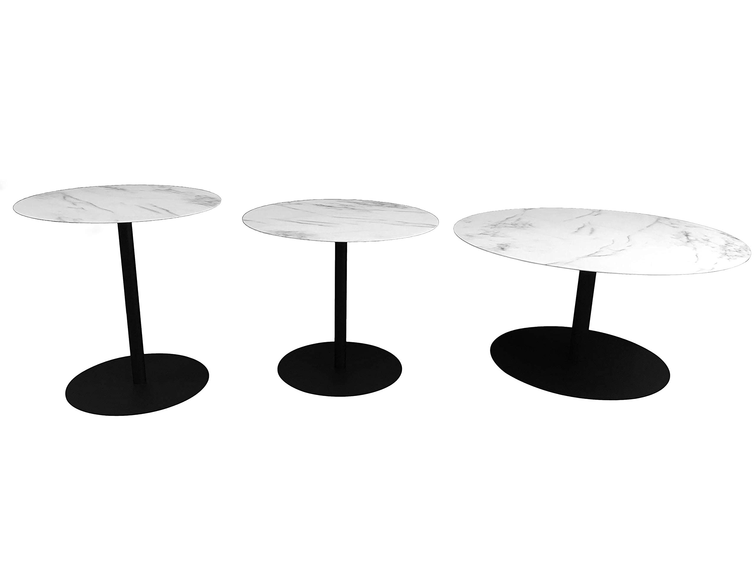 3-Piece Round Metal Coffee Table Set with Marble Finish Top & Black Powder Coated Frame (18