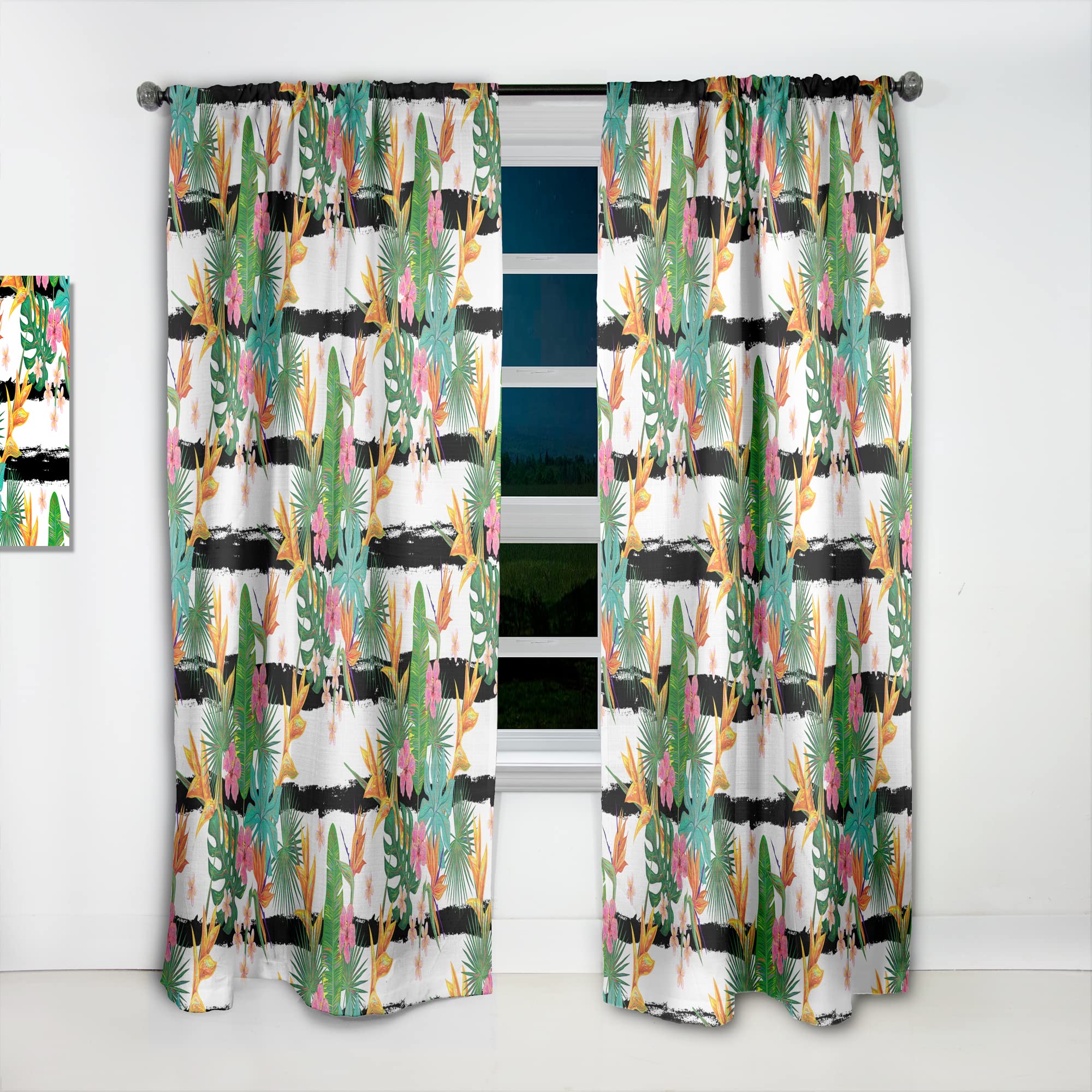DesignQ Retro Tropical Leaves II Thermal Insulated Curtains - Single Panel 52x120 - Blackout Drapes for Bedroom & Living Room - Perfect for Home Decor, Privacy & Sun Protection