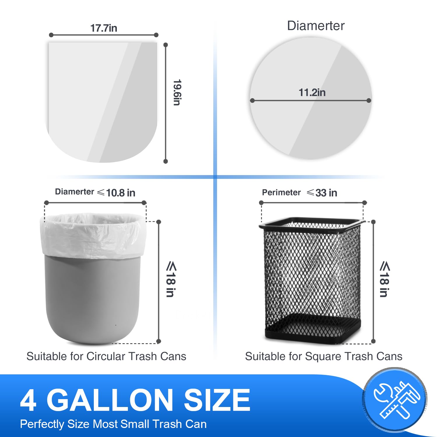 Charmount 4 Gallon Small Trash Bags - 80 Count Clear Unscented Garbage Bags for Bathroom, Kitchen, Bedroom | Perfect for Small Waste Bins, Diaper Pails, Office Desks & RVs