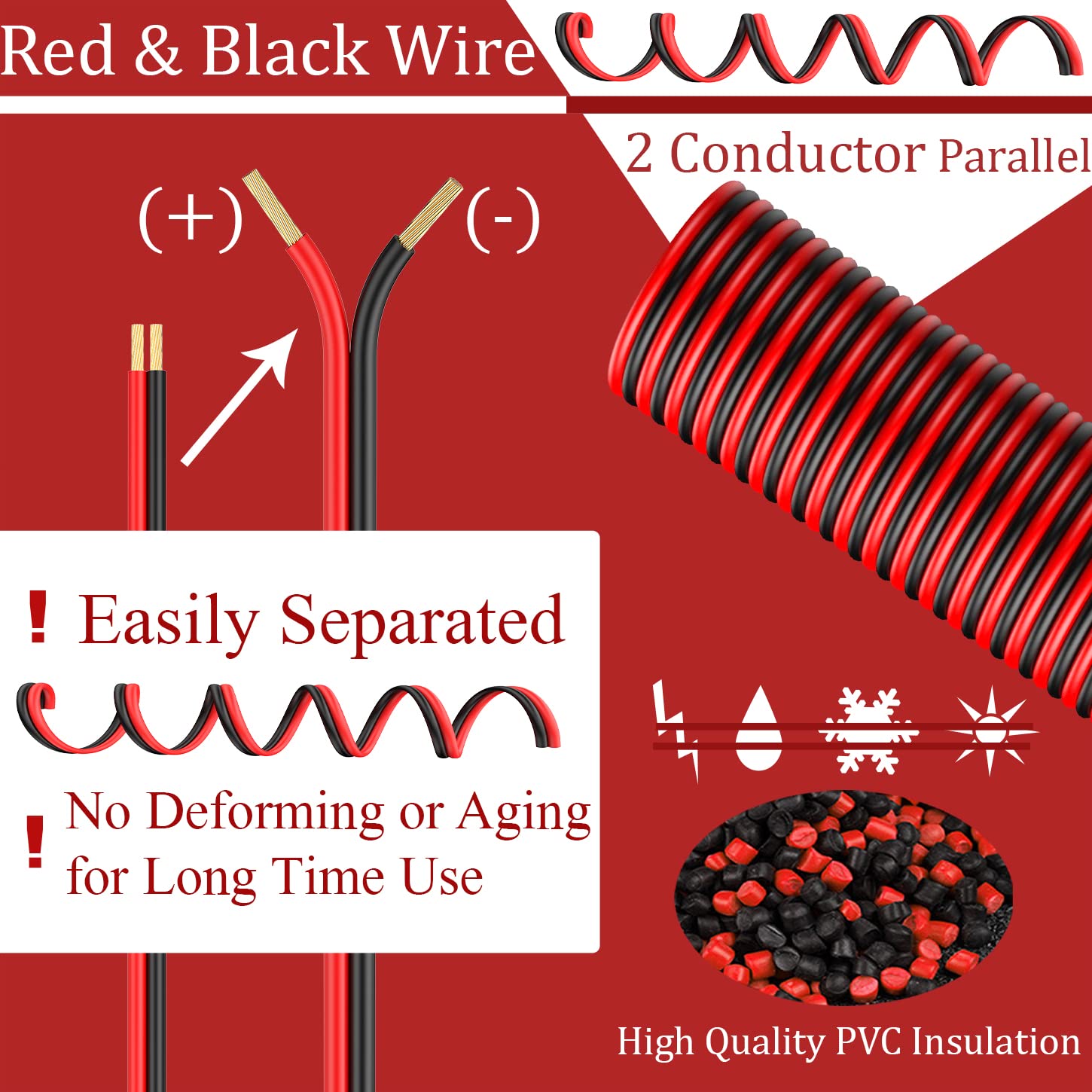 THLY 150FT 16 Gauge 2 Conductor Electrical Wire - Red & Black 12V Automotive Wire for LED Lights, Speakers, Solar Batteries, Marine & Car Applications | Durable Copper Wire for DIY Projects, Home & Vehicle Wiring