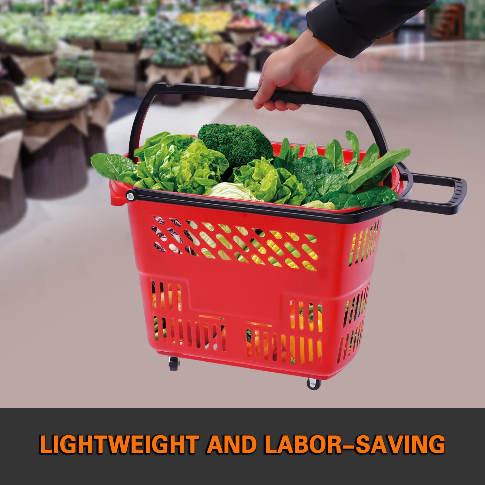 **6-Piece Rolling Shopping Cart Set - 35L Plastic Shopping Basket with Handles & Wheels, Portable Retail Store Basket (19