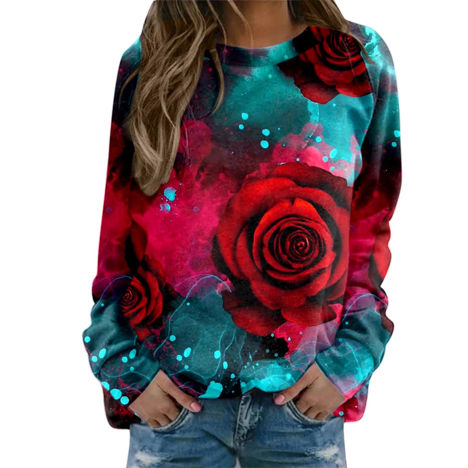 Stylish Halloween Graphic T-Shirts for Women - Skull Print Crewneck Sweatshirt, Long Sleeve Oversized Pullover Top | Perfect for Halloween Parties, Costume Events & Casual Fall Wear