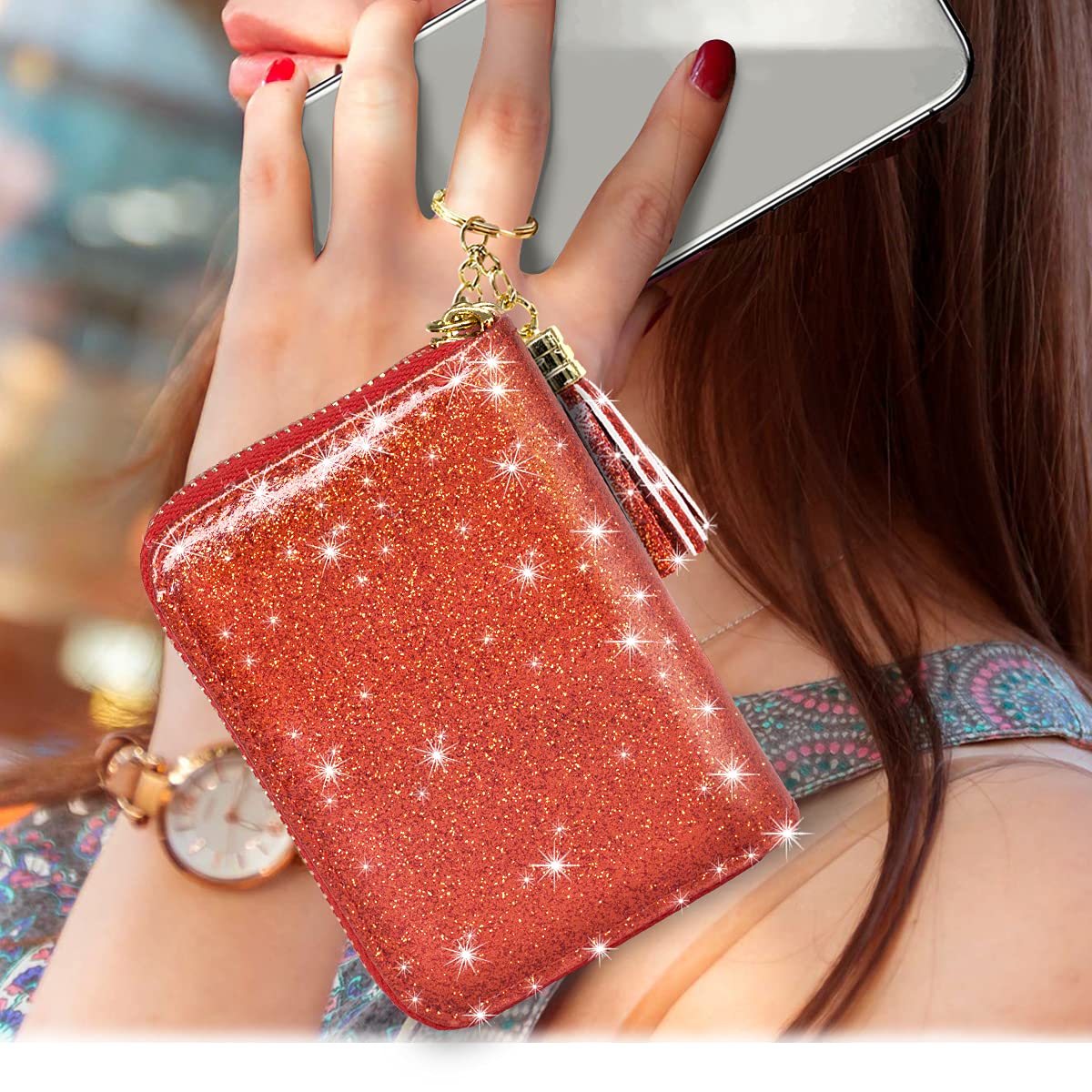 Stylish RFID Blocking Glitter Credit Card Holder for Women - Compact & Secure Small Wallet for Credit Cards, IDs & Cash | Perfect for Everyday Use, Travel & Gifting