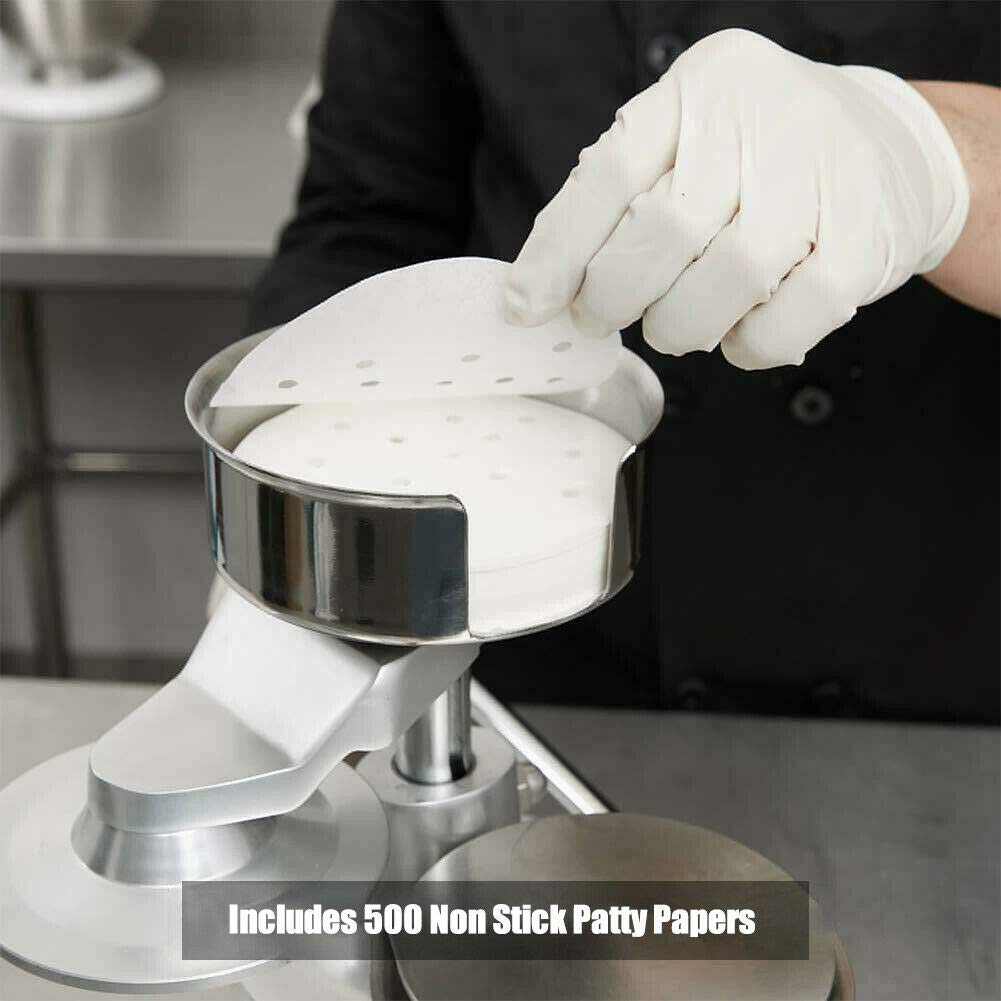 Commercial Hamburger Patty Press Maker - Heavy Duty Stainless Steel Burger Press Tool for Large Stuffed Burgers (Includes 500 Wax Papers) - Perfect for BBQ, Grill, Restaurants & Home Cooking