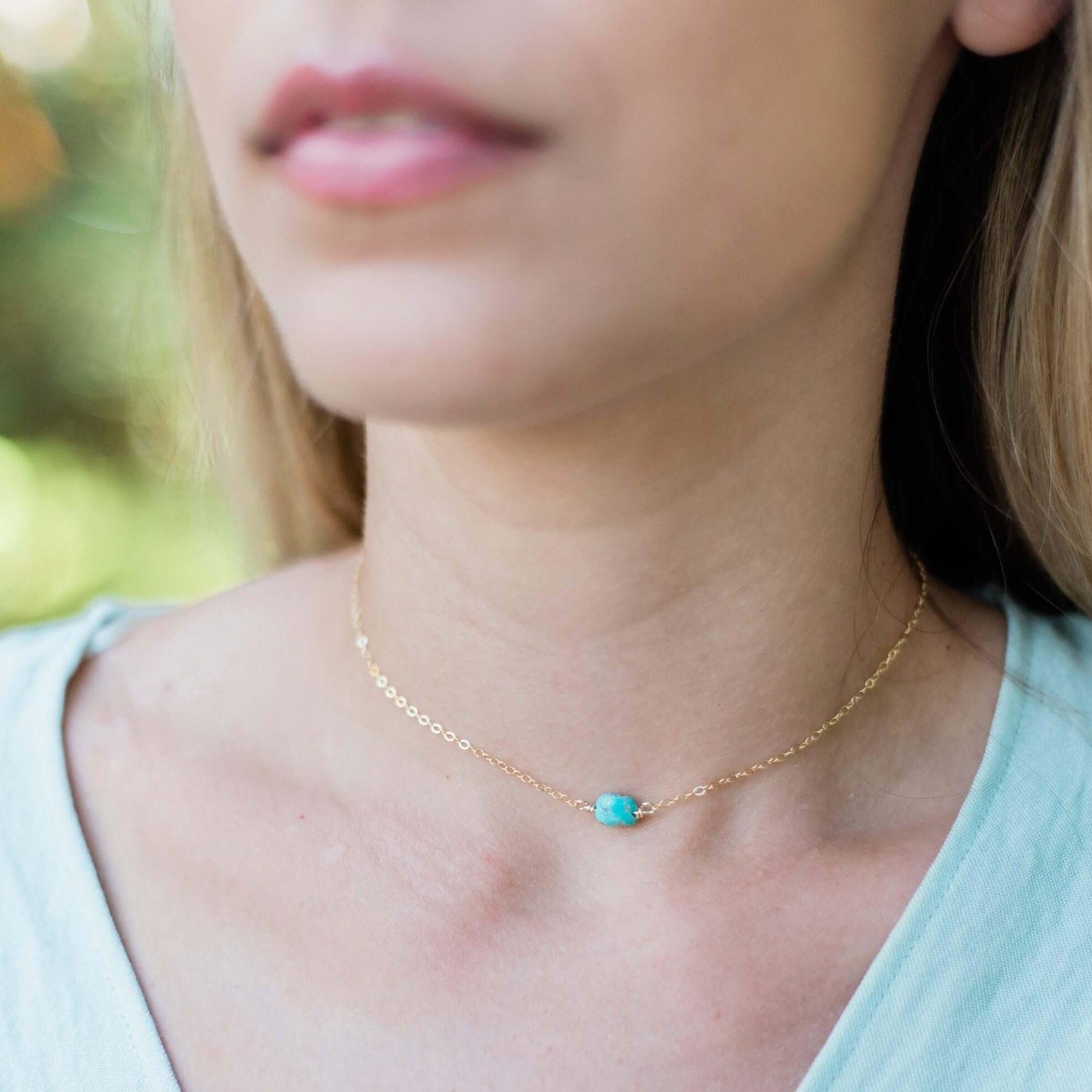 Natural Raw Turquoise Crystal Nugget Choker Necklace - Handmade Bohemian Jewelry for Women | Perfect for Festivals, Boho Outfits & Layering