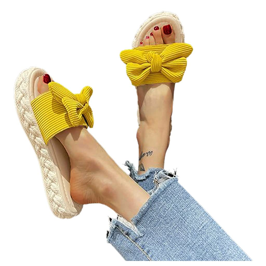 JUTHF Women's Summer Fashion Bow Sandals - Comfortable Waterproof Beach Slippers for Women, Size 40 (Yellow) - Perfect for Poolside, Vacation, and Casual Wear