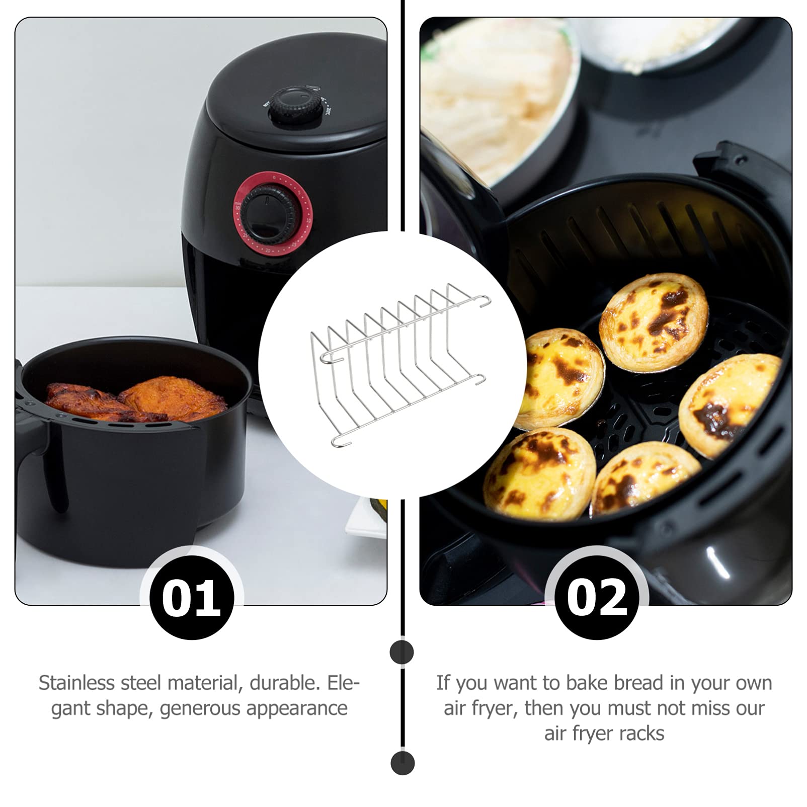 Stainless Steel Toast Rack Holder - 2 Pack 8-Slice Bread Cooling Stand, Non-Stick Toast Organizer for Air Fryer, Oven & Countertop - Perfect for Breakfast, Brunch & Kitchen Organization