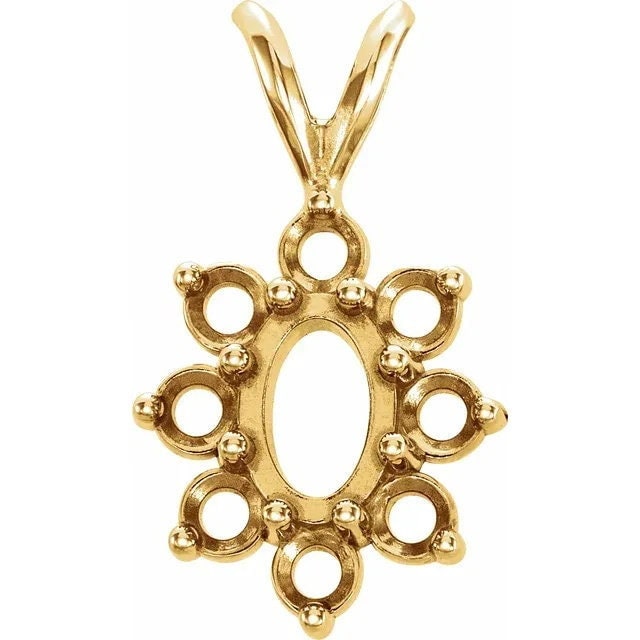 14Kt Solid Yellow or White Gold 6x4mm Oval Cluster Pendant Setting - Handcrafted in USA - Perfect for Necklaces, Jewelry Making & Gift Giving