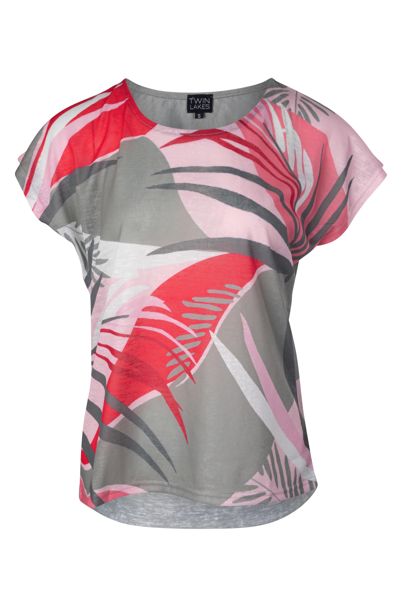 Printed Slub Top with Plain Back - SAGE PINK PALM | 6794A1 | Women's Casual T-Shirt for Summer Outfits & Streetwear Fashion